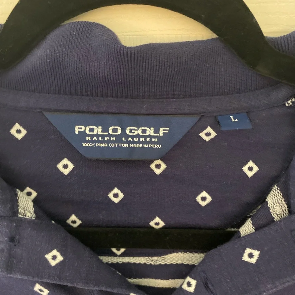 Polo Golf Ralph Lauren Blue Patterned Performance Polo Shirt Men’s Size Large